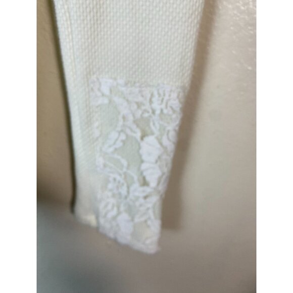 Free People Heart on Sleeve Thermal Knit Top Sz Medium Cream Lace Beaded Floral - Picture 10 of 16